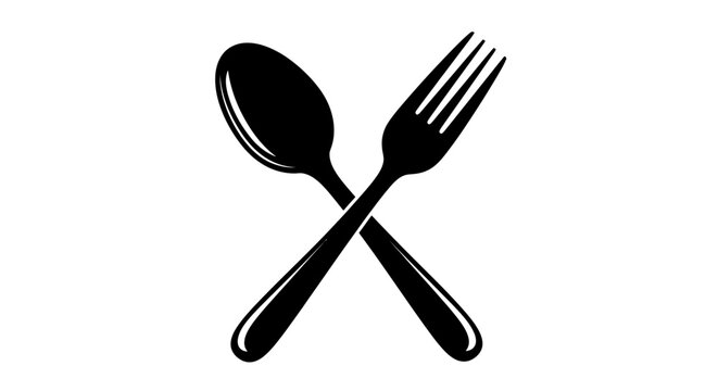 Crossed silverware eating utensils.