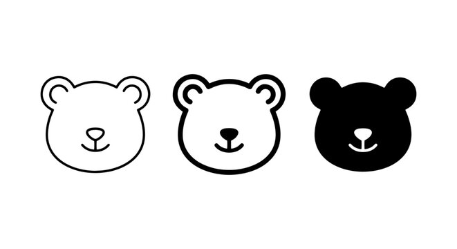 Cute Bear Icons, Simple Line Art & Silhouette, Adorable Animal Graphics