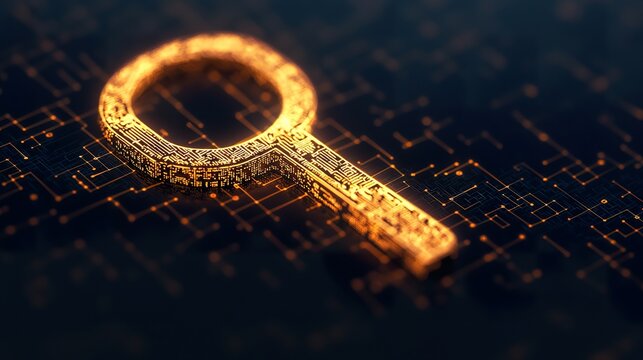 Personalized quantum cryptography interfaces encryption key, subtle glowing light, complex geometric pattern, data visualization
