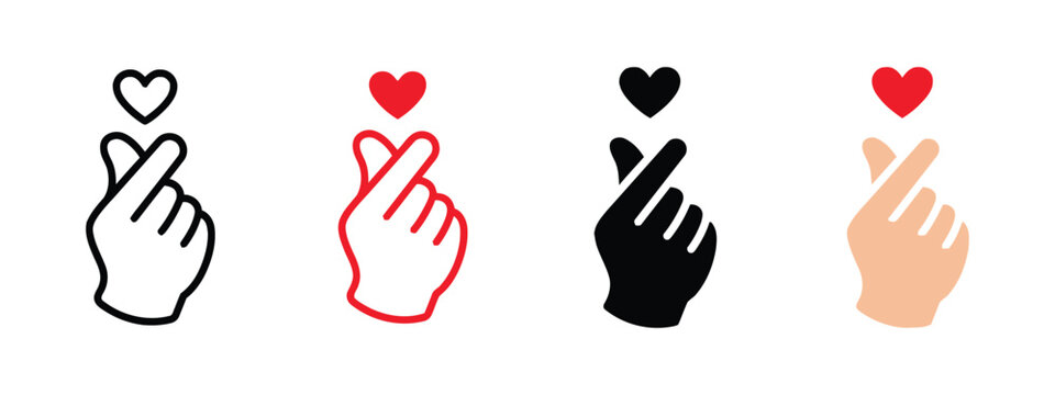 Korean finger heart gesture icon set love sign symbols.
