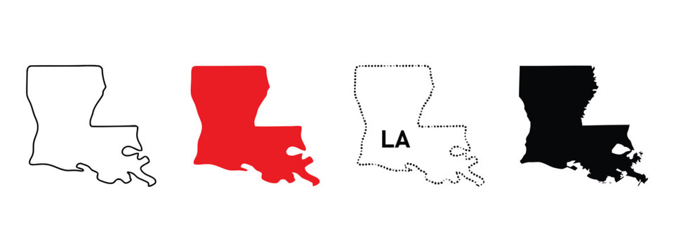 Louisiana state map outlines in different variations and abbreviation.