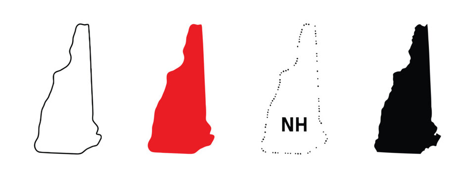 New Hampshire outline map set state shapes and abbreviations for design and infographics.