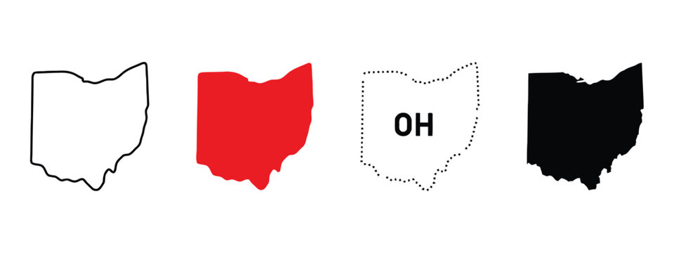 Ohio state outline map vector collection in four variations.