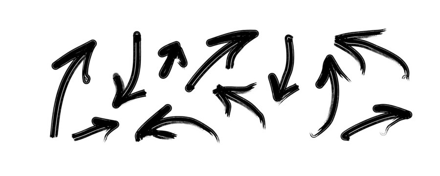 Black hand drawn marker arrow vector set. Sketch doodles.