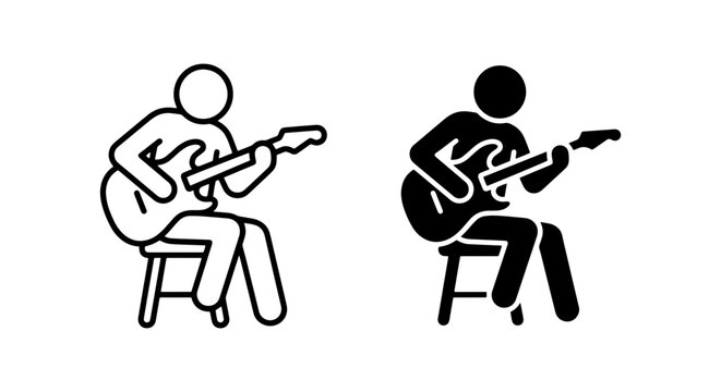 Guitar Player Icon Set, Musician Stick Figure Vector, Music Performance Silhouette