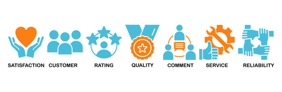 Feedback icon set Aqua Orange Flat concept for satisfaction, customer, rating, quality, comment, service and reliability
