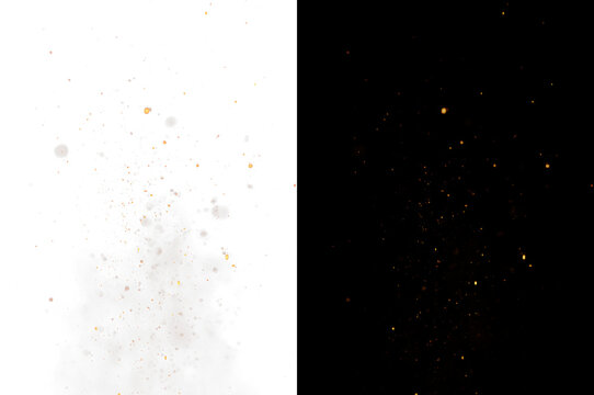 Glowing fiery sparks and embers with swirling flames, realistic fire particle overlay isolated on transparent background for design