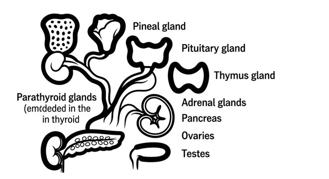 Diagram of endocrine glands educational illustration of human anatomy