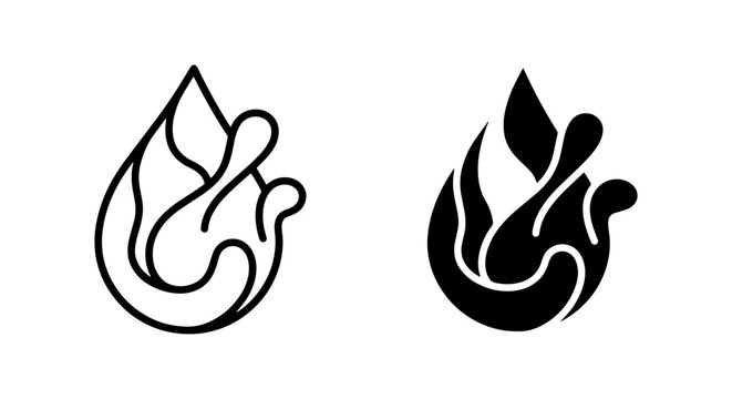 black and white abstract fire logos set on transparent background