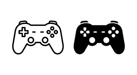 black and white outline vector of two video game controllers on white background © Laboni