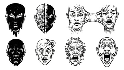 Fototapeta premium Abstract faces depicting emotion and transformation monochrome art
