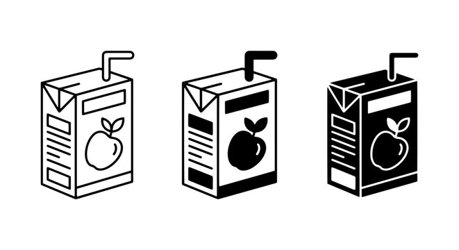 Apple Juice Box Icons, Beverage Carton Vector Set, Healthy Drink Packaging Graphics, Kids Snack Container Illustrations