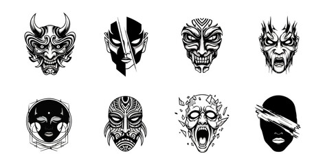 Fototapeta premium Collection of stylized face masks against a dark background