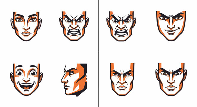 Comic expressions diverse faces displaying emotions vector illustrations