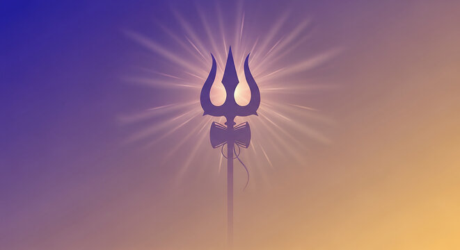 Divine Pradosh Vrat Background with Sacred Trishula Trident, Mystical Light Rays and Gradient Texture, Spiritual Hindu Observance with Copy Space