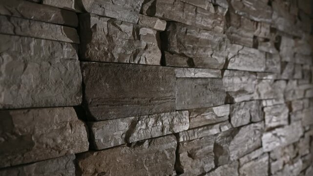 Textured Horizontally Stacked Stone Surface Detail. Urban Loft Style With Layered Gray Stone Wall Texture