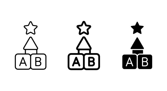 Building Blocks, Star Icon, Alphabet ABC, Vector Set for Early Education and Learning Concepts