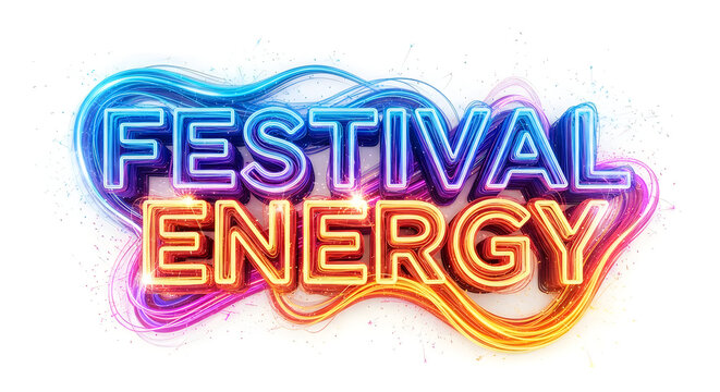 Festival energy text with glowing colors and sparkling wavy design