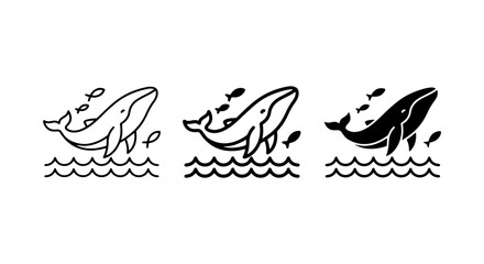 vector whale silhouettes in different styles and colors on white background © Abdur