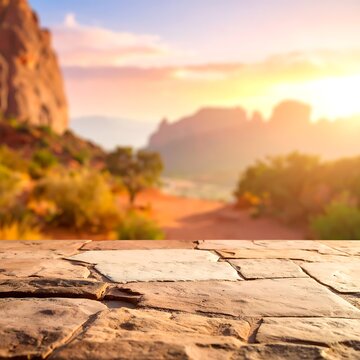 Desert landscape with rocky mountain road.