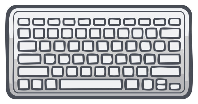Simple illustration of a computer keyboard with a silver metallic finish and grey keys