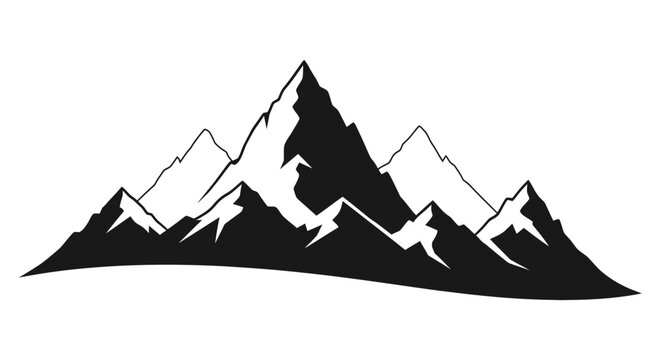 Black silhouette of mountain peaks landscape.