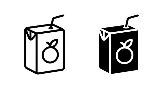 Orange Juice Carton Icons, Beverage Packaging Vector Graphics, Healthy Drink Packaging Symbols