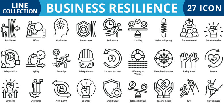 Business resilience icon set outline style icon set collection vector illustration