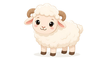 Obraz premium Cartoon sheep with curly wool and horns in a cute playful style on a white background for childrens illustrations.