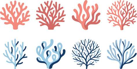 Coral Reef Icon Set with Soft Color Marine Coral Shapes for Underwater Illustration, Ocean Design, Aquarium Graphics, and Minimal Tropical Concepts © MstSuborna