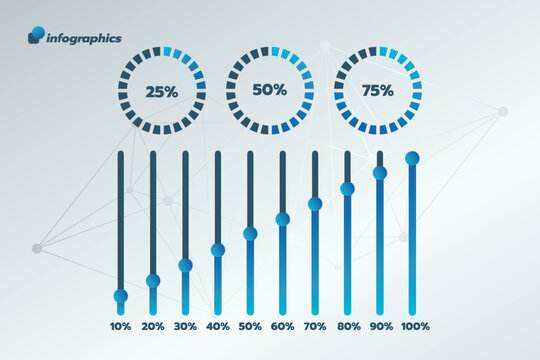 10 20 25 30 40 50 60 70 75 80 90 100 percent charts. Vector symbols. Infographic elements for business, finance, progress, growth, report, presentation, download