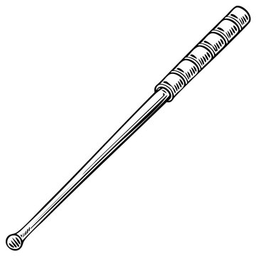 Hand drawn sketch of a metal baton with a padded grip and a spherical end used for defense or law enforcement