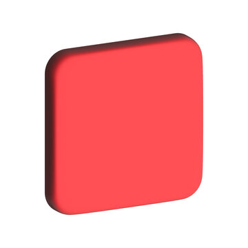 A 3D rendering of a bright red, flat square with rounded edges, shown from a slight perspective