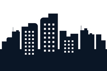 Fototapeta premium Modern city skyline silhouette with windows cityscape black vector illustration isolated on white background
