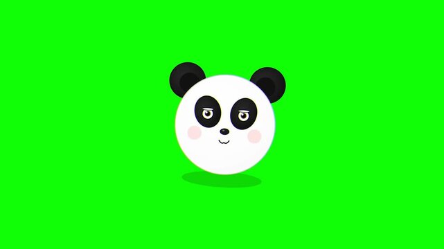 Cute Cartoon Panda Head Animation on Green Screen. 4K Video