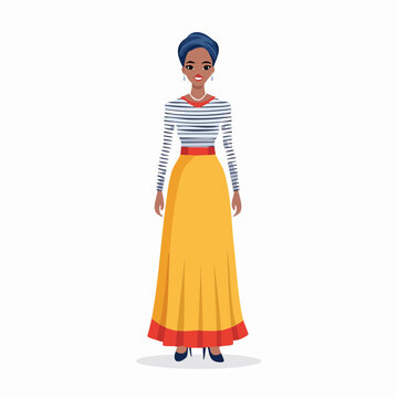 Woman in Striped Shirt and Yellow Skirt