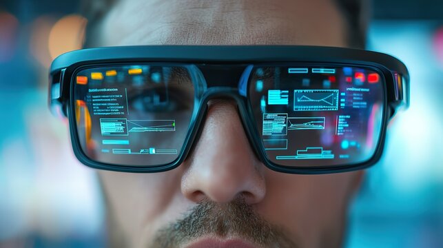 Wearable augmented reality glasses overlaying contextual information onto real-world objects and people, enhancing everyday interactions and navigation.  