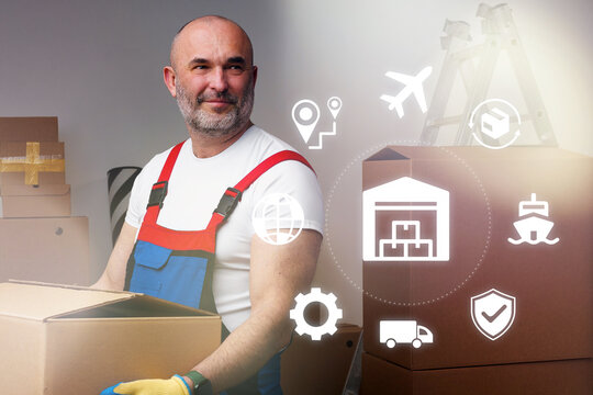 Logistics worker manages packages and oversees shipping tasks in a warehouse setting