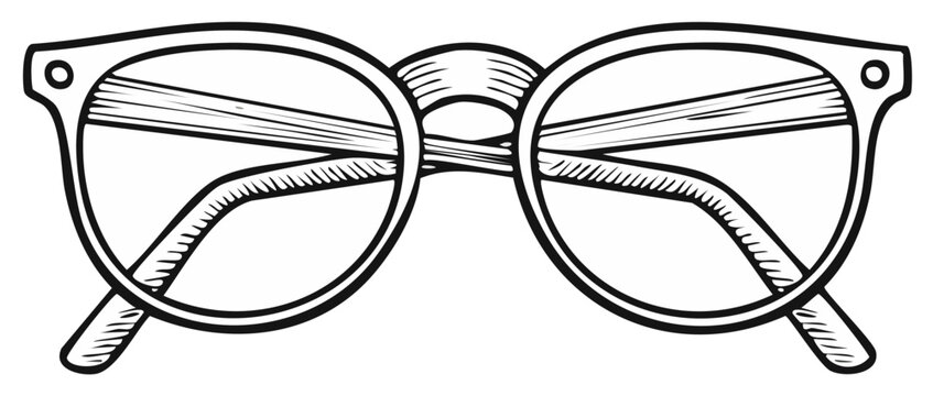 Black and White Illustration of Retro Style Eyeglasses Optical Frames