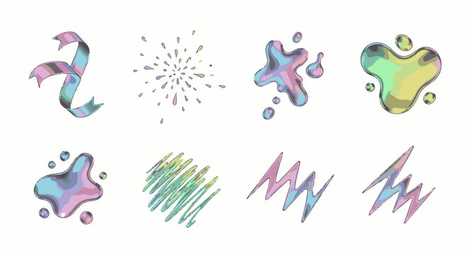 Abstract, colorful graphic elements ribbon, splash, blobs, and zigzag lines