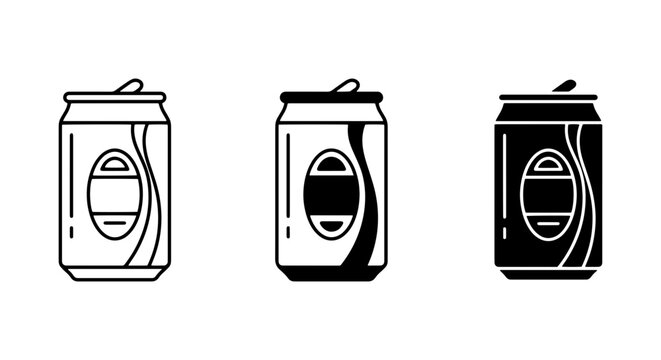 Beer cans in black and white outline style with minimalistic design