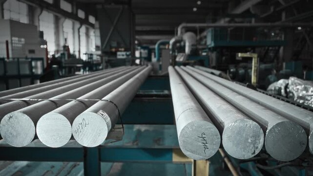 Detailed View Of Aluminum Castings On Production Line Amidst Warehouse Inventory And Equipment