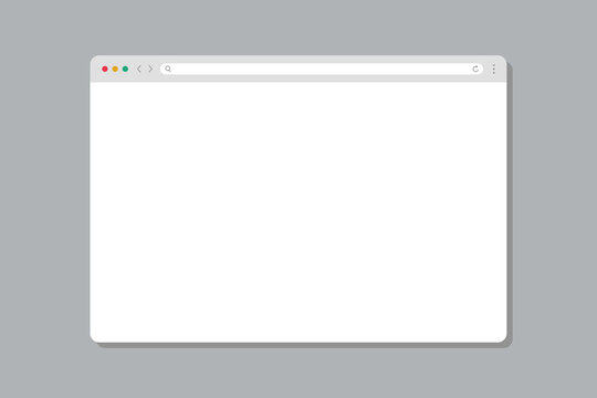 Web browser mockup in light modern flat design. Computer webpage with favorites icon and reload arrow and loupe. Isolated internet browser template.