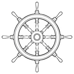 Obraz premium Vintage Wooden Ship's Wheel Nautical Marine Transportation Navigation Control Device