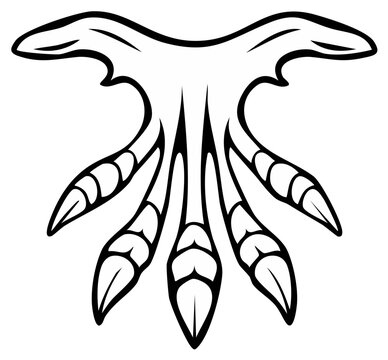 Stylized Bat Wing Claw Outline Black and White Drawing Illustration