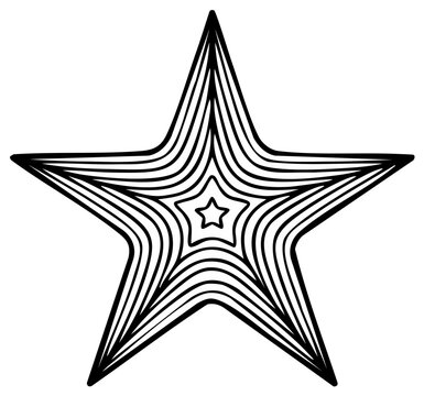 Abstract star shape with layered lines, black and white design.