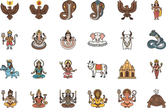 Hindu gods and goddesses icons.