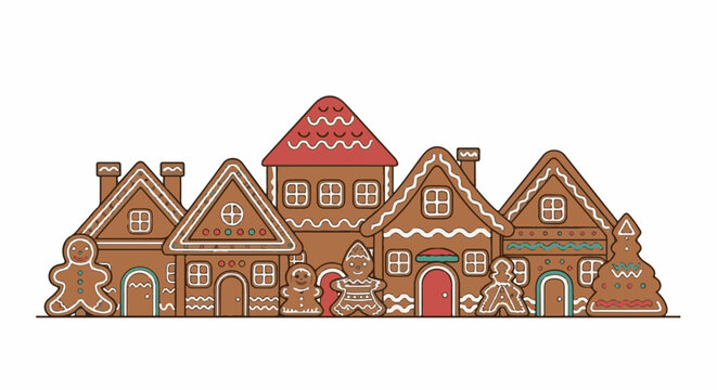 A whimsical gingerbread village with frosted decorations and cookie people