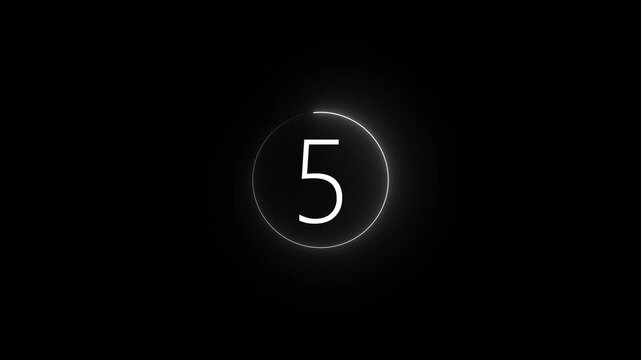 Neon glowing circular countdown timer animation from 10 to 0 seconds on black background.