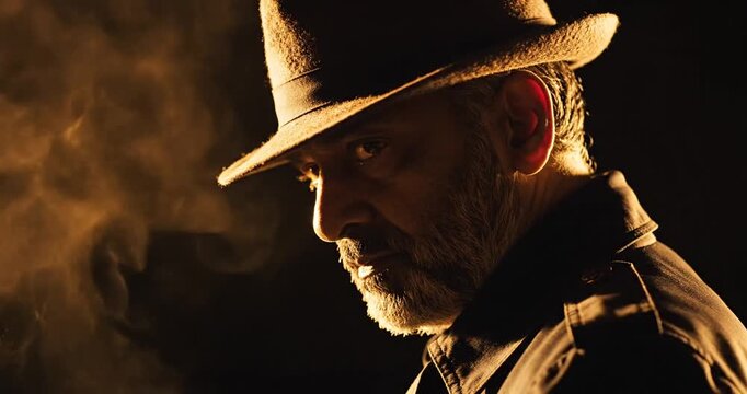 Close-up portrait of a rugged cowboy.